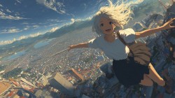 心向苍穹 女孩 起飞 次元动漫电脑桌面壁纸