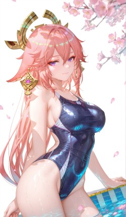 八重神子死库水 原神二次元少女ai绘画手机壁纸