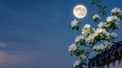 海棠花 月亮 唯美风景PC横屏电脑桌面壁纸