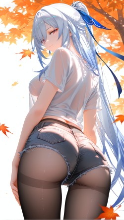 镜流老师 手机游戏壁纸 崩坏星穹铁道 牛仔短裤 <strong><strong>丝袜</strong></strong>黑丝裤袜 大长腿