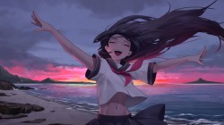 在海滩上快乐的动漫<strong>女孩</strong>