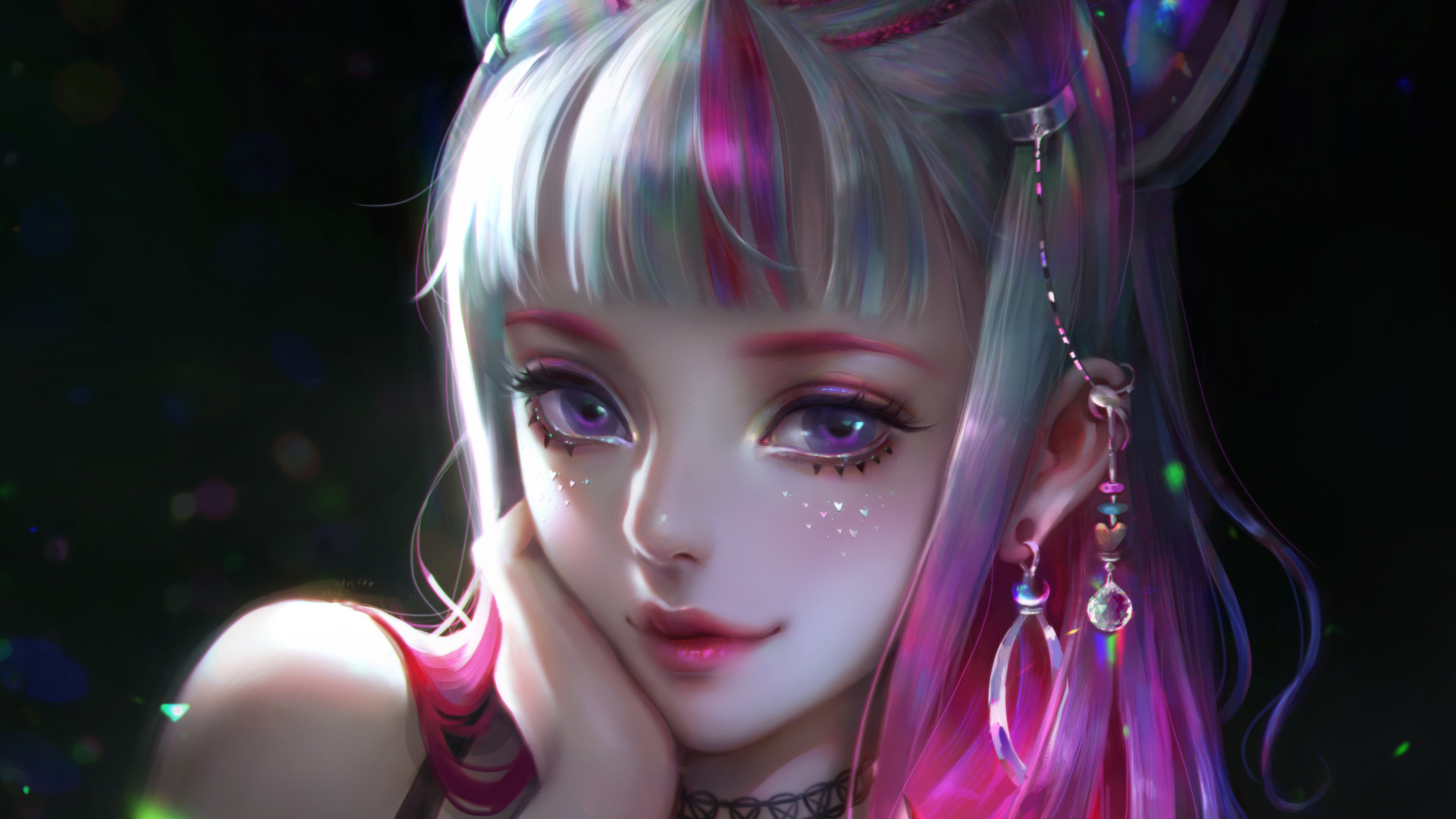 粉红紫 挑染 动漫幻想女孩