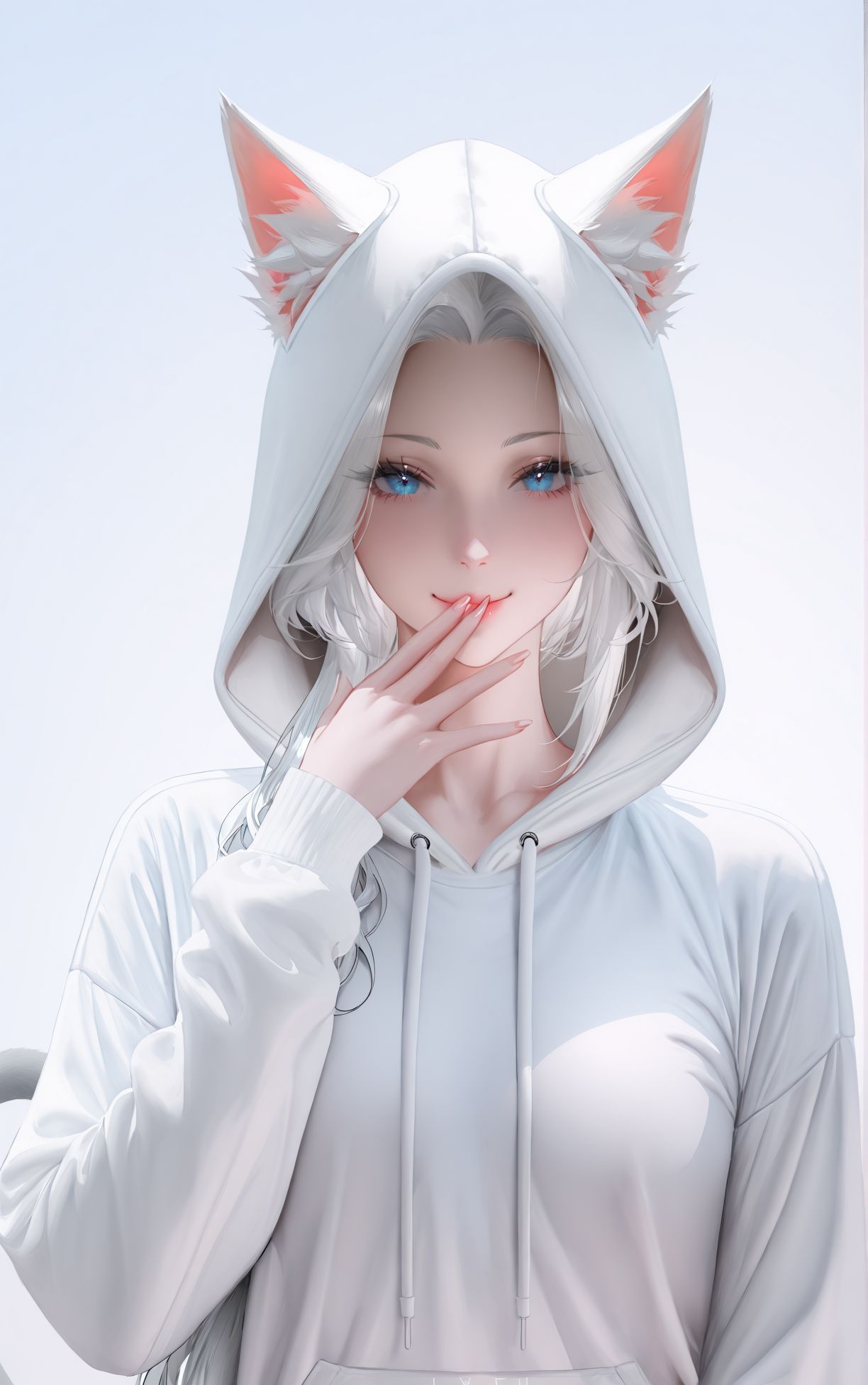 可爱活泼 猫娘：喵~。二次元 洁白
