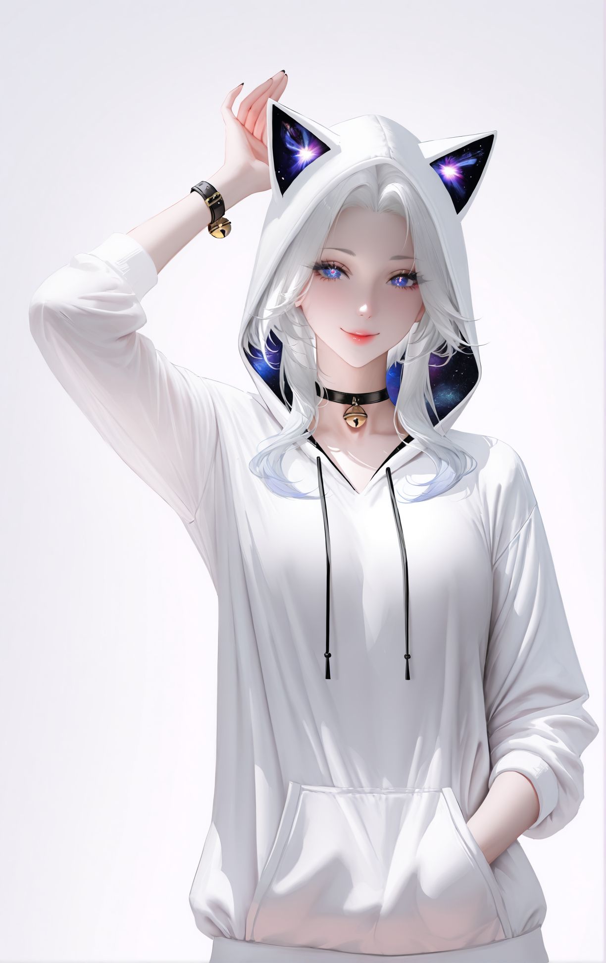 星空猫娘 二次元 白毛 精美 酷酷的