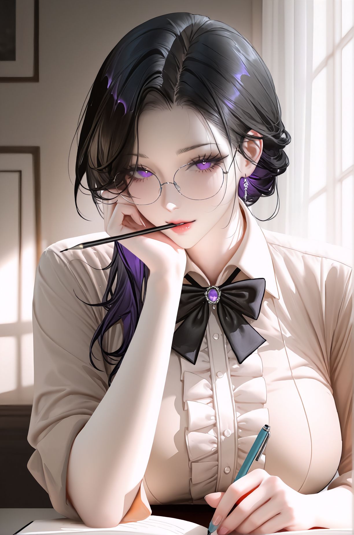 思索灵感的女作家 二次元 御姐 ai绘画生成