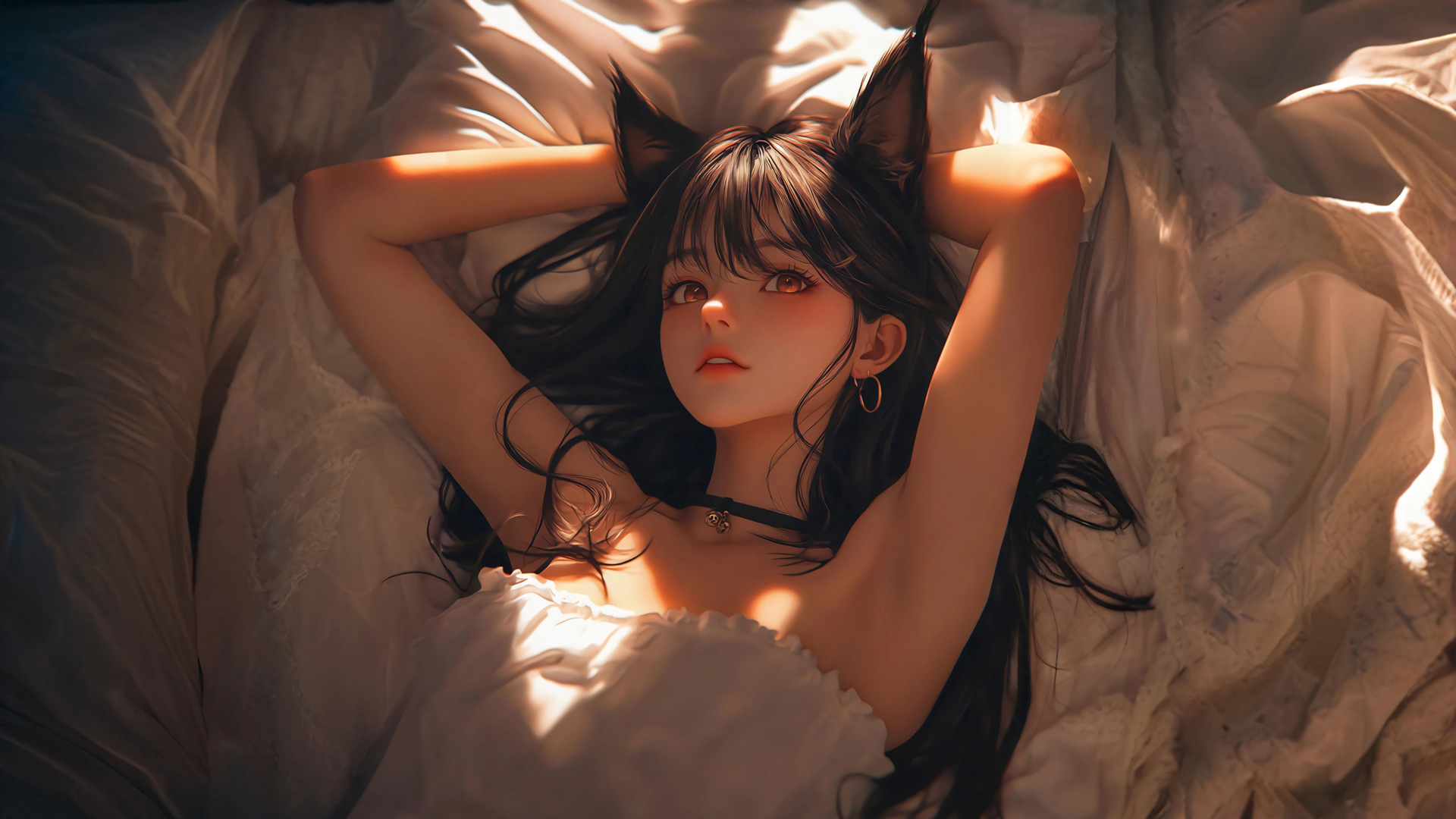 猫耳女孩 光影背景 桌面壁纸