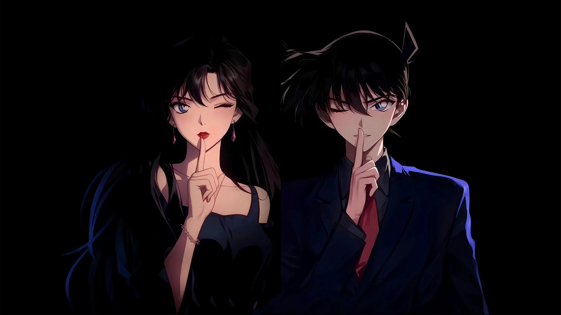 【名侦探柯南】小兰 柯南 二次元简约酷帅 桌面壁纸 黑色系