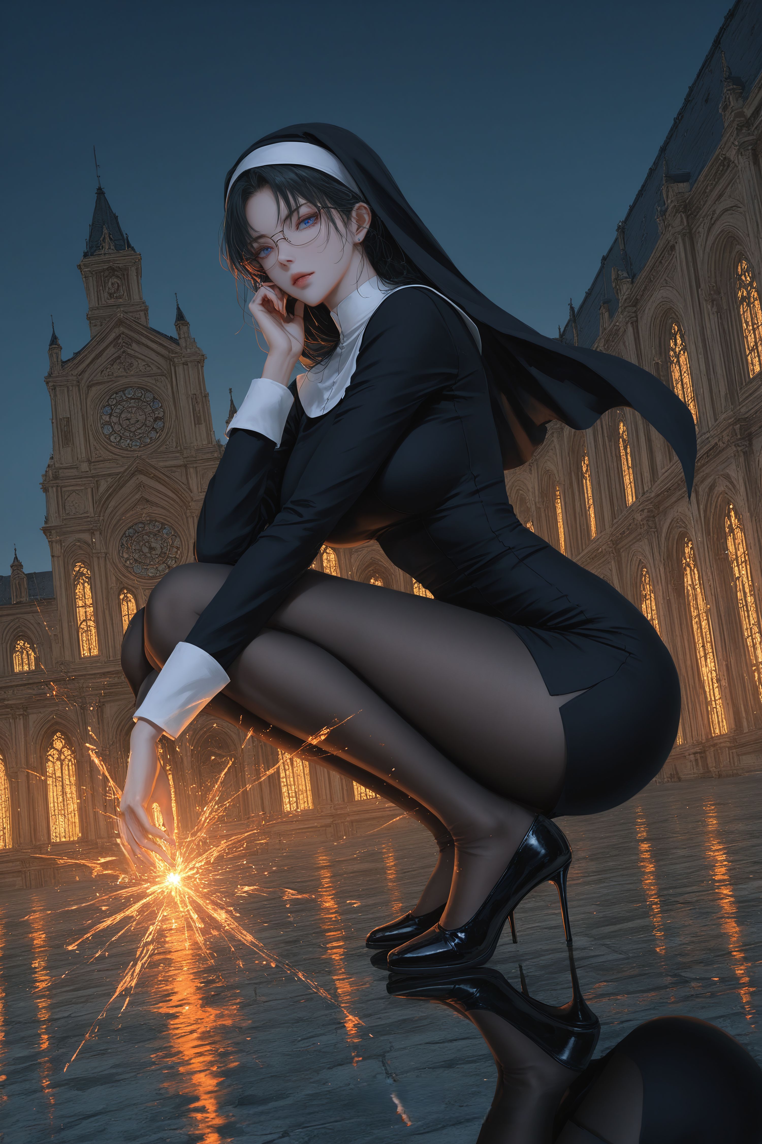 妃英理 修女 二次元 动漫二创 丝袜黑丝大长腿