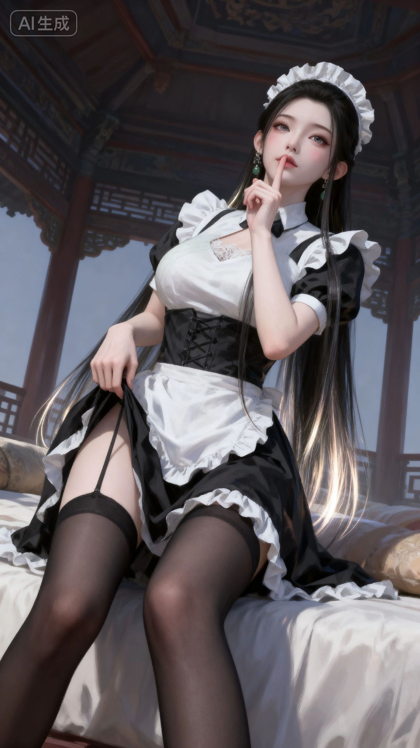 陆嫁嫁 神国之上动画 女仆装 黑白丝 壁纸 古风 国漫女神