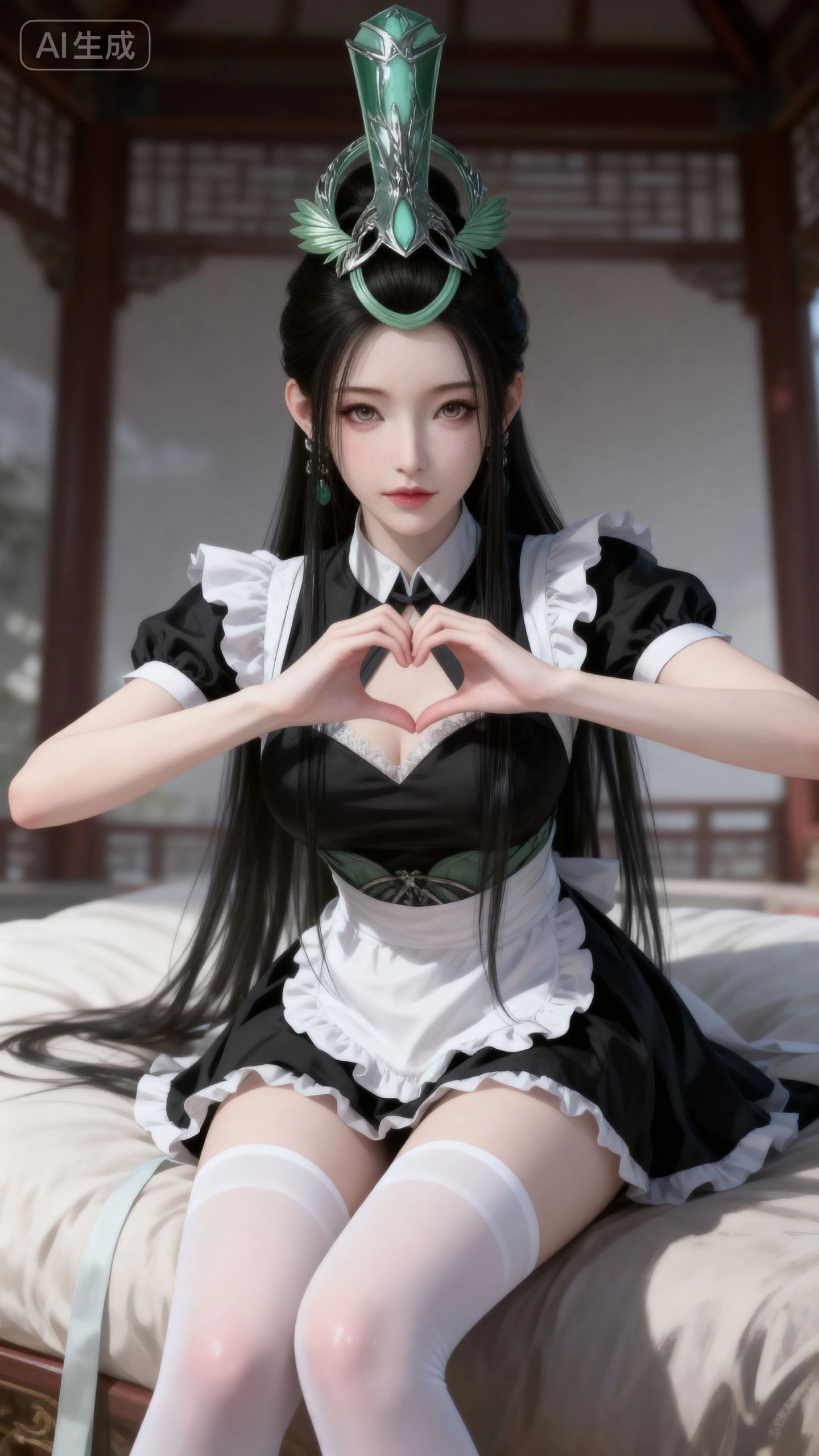 陆嫁嫁 神国之上动画 女仆装 黑白丝 壁纸 古风 国漫女神