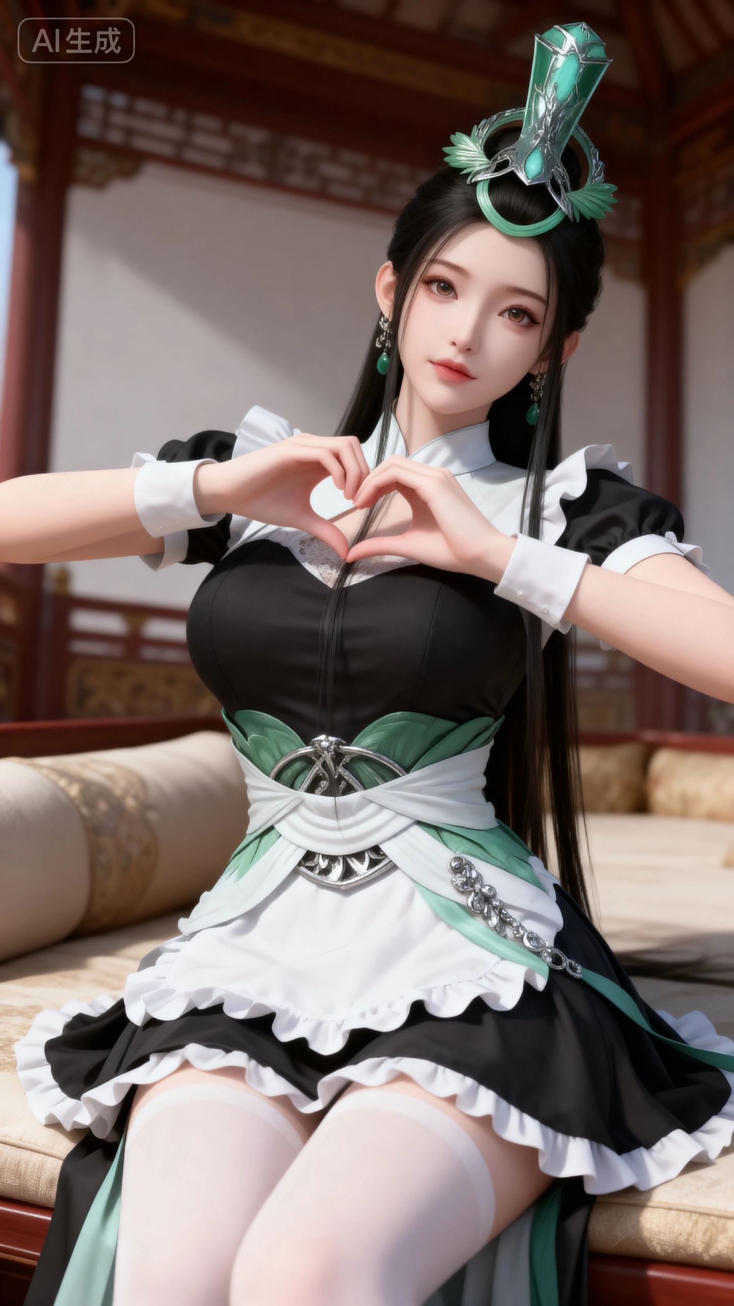 陆嫁嫁 神国之上动画 女仆装 黑白丝 壁纸 古风 国漫女神