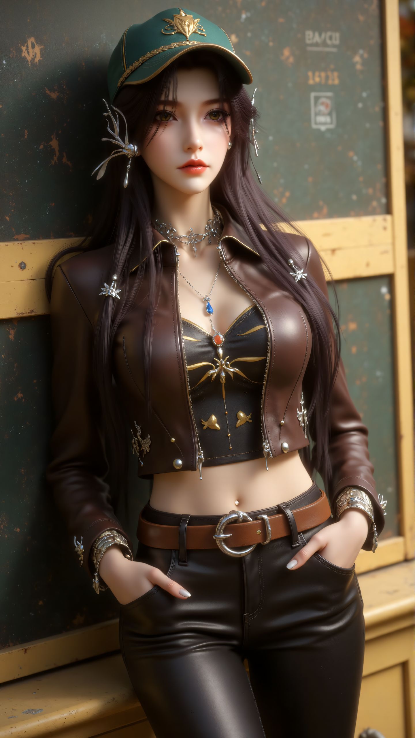 云深不知梦 云望舒复古风系列高清壁纸 鸭舌帽皮衣皮裤