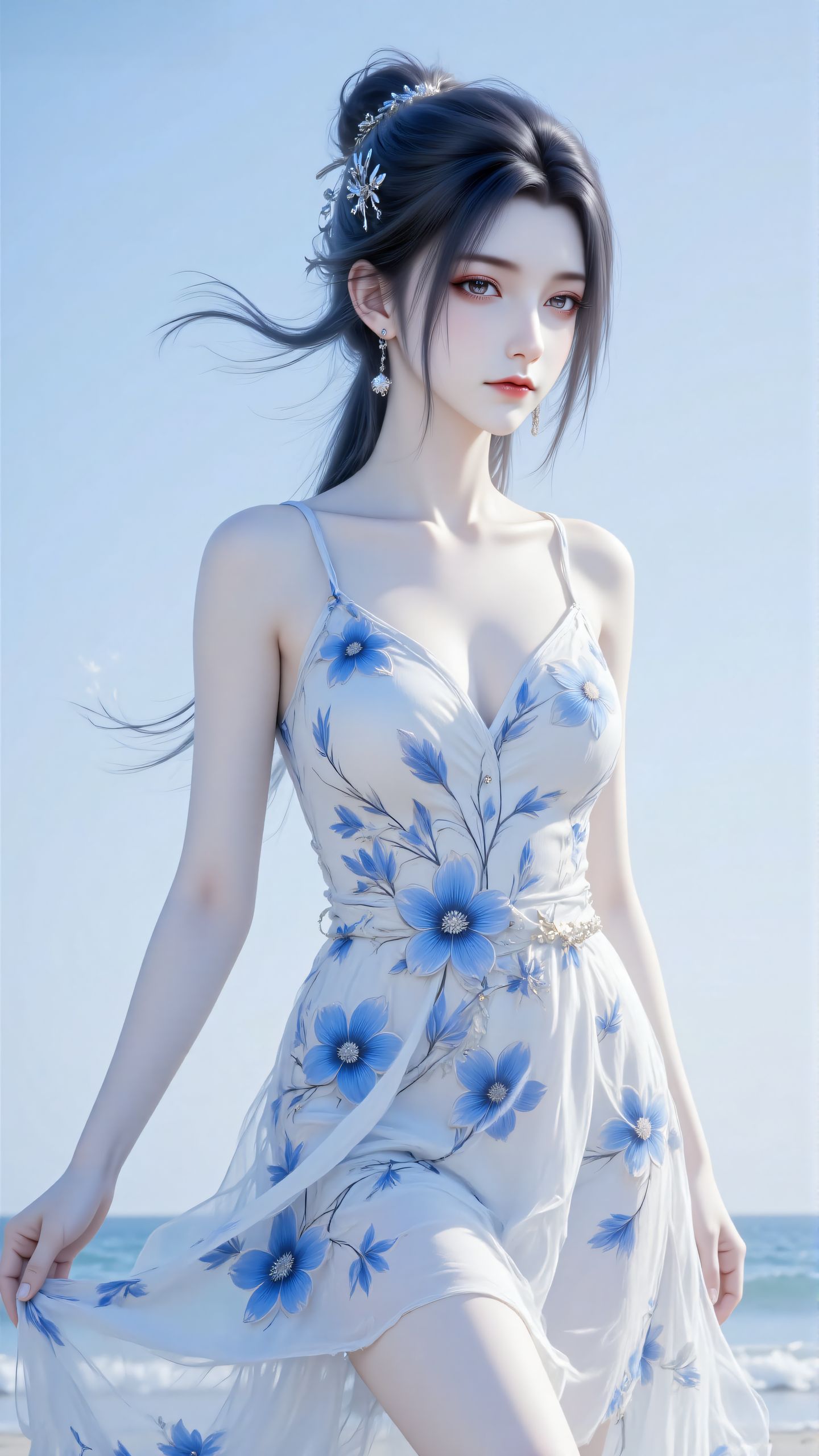 诛仙陆雪琪现代碎花裙壁纸 海边沙滩 超美颜值