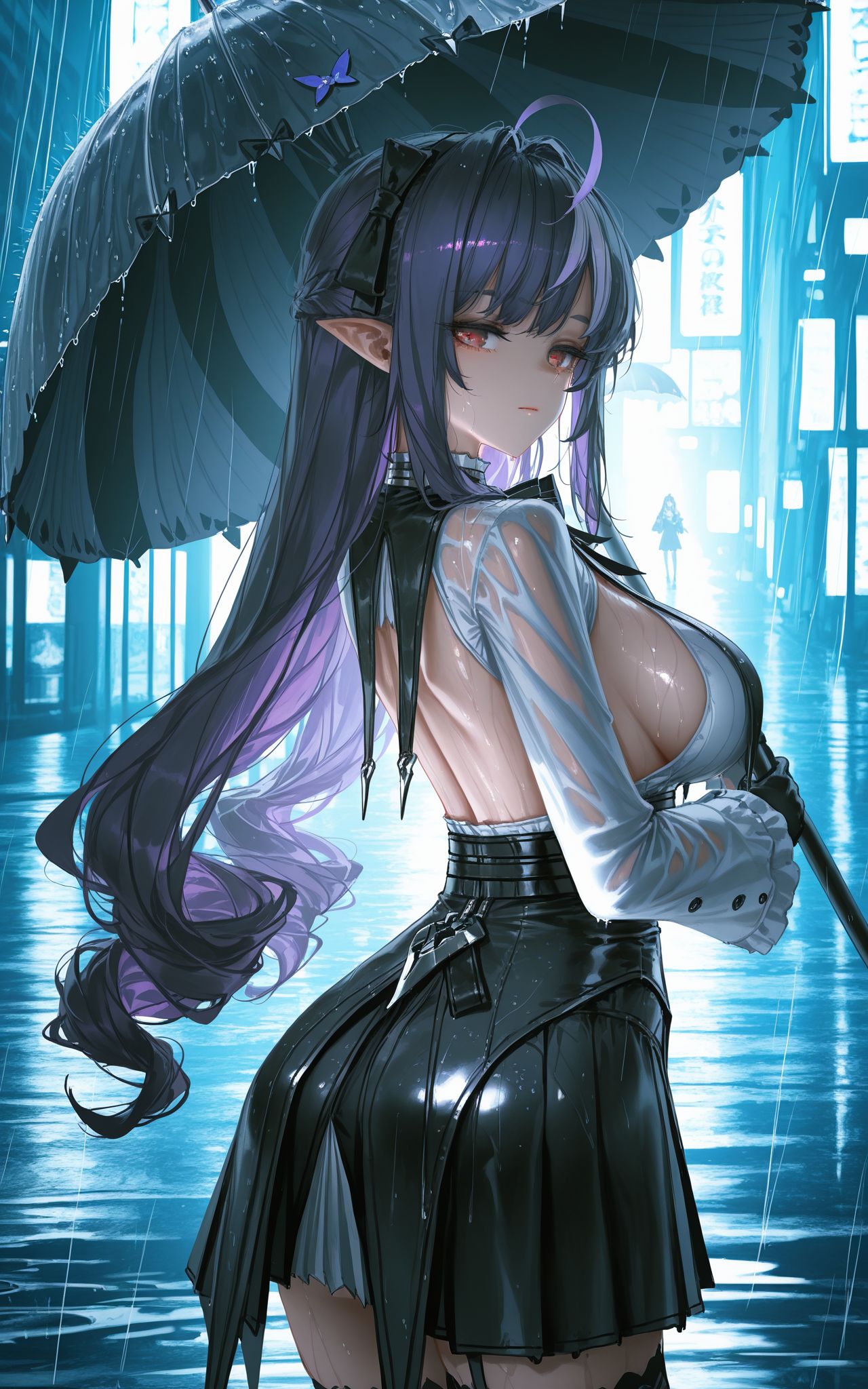 二次元游戏绝区零雨夜中的薇薇安 手机壁纸 雨伞