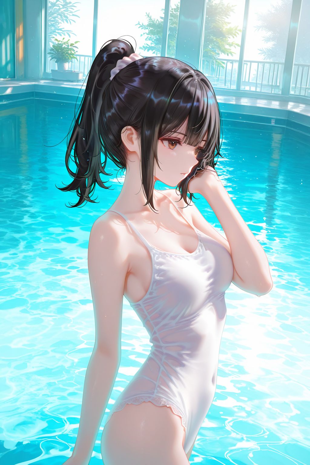 二次元少女 病娇 泳池 泳装比基尼 手机超高清壁纸