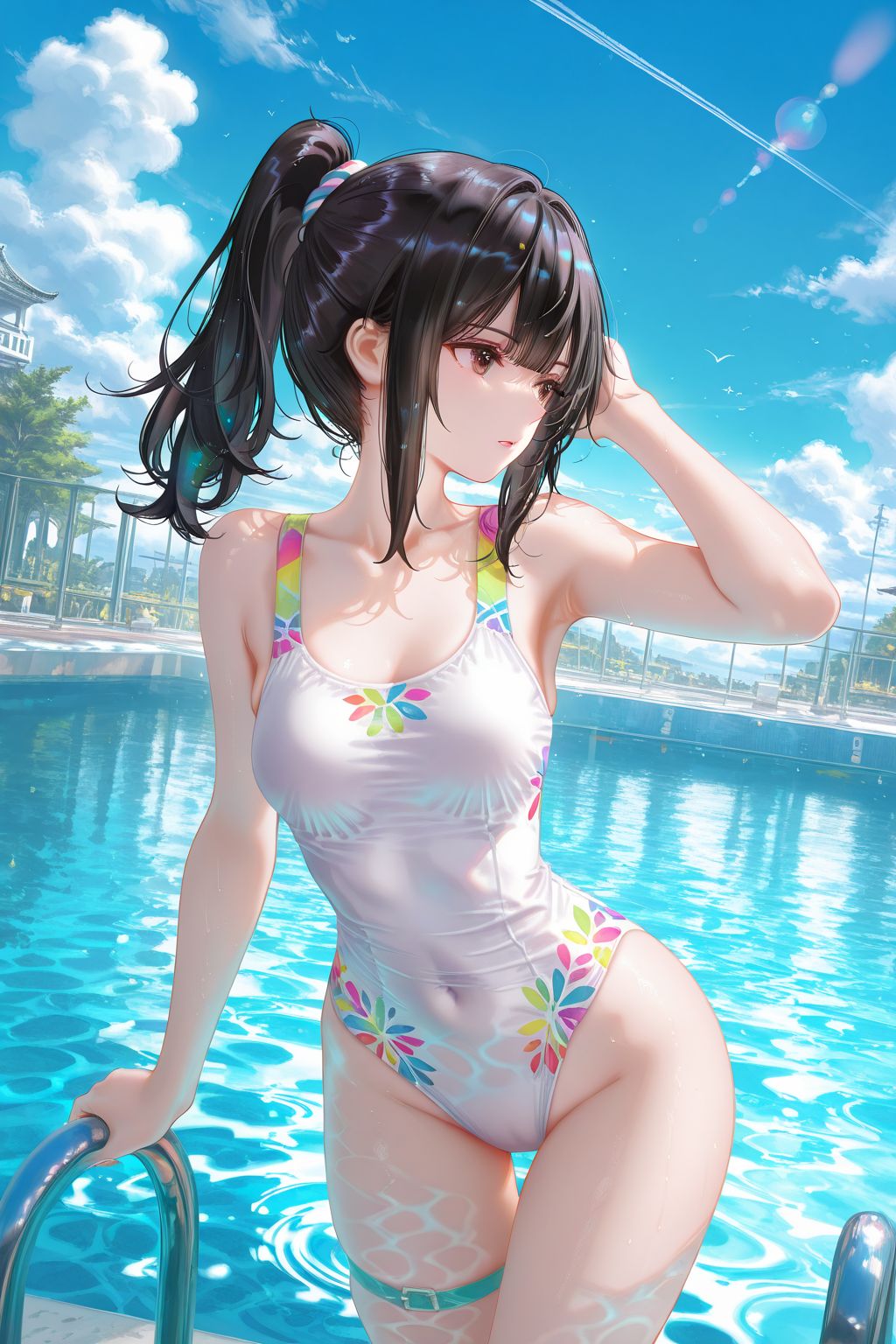 二次元少女 病娇 泳池 泳装比基尼 手机超高清壁纸