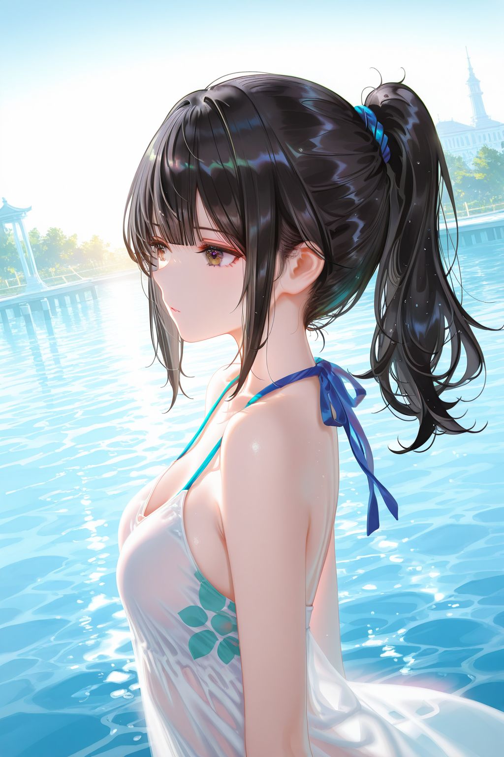 二次元少女 病娇 泳池 泳装比基尼 手机超高清壁纸