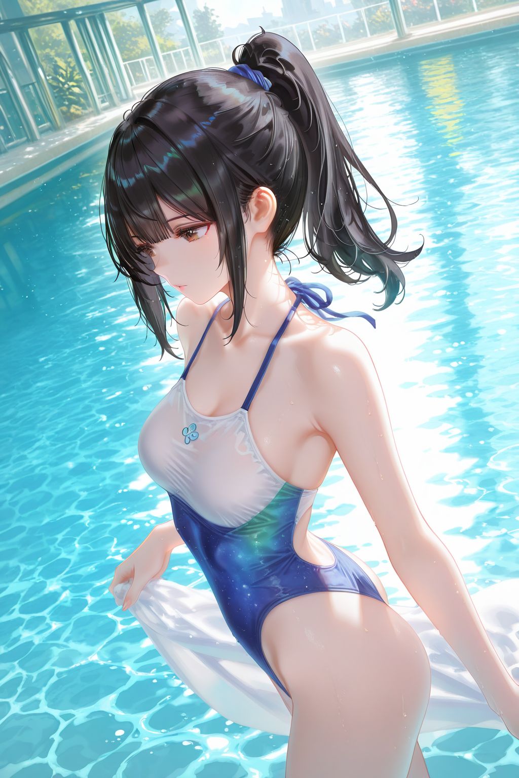 二次元少女 病娇 泳池 泳装比基尼 手机超高清壁纸