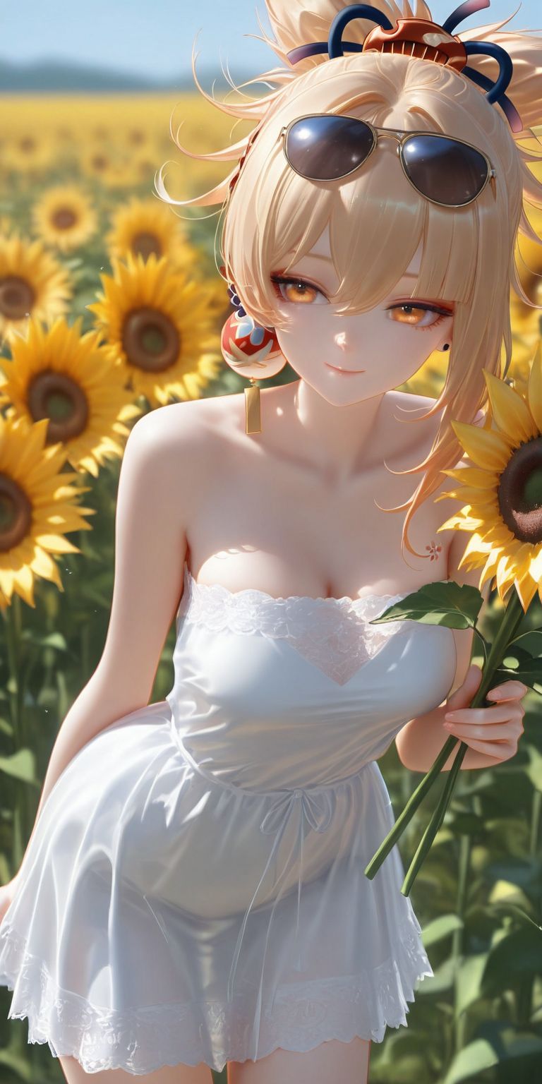 宵宫美腻了 二次元游戏原神 ai绘画 向日葵 自然